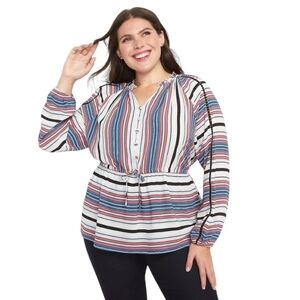 Lane Bryant Peasant Top Plus Size 14/16 Split-neck Button-Front Peplum Ruffle